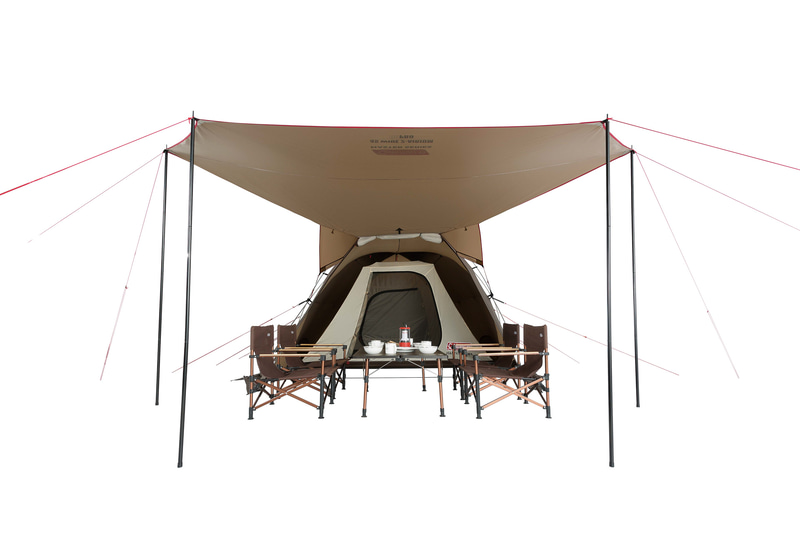 オープンタープを組み合わせたシンプルな構造のドームテント