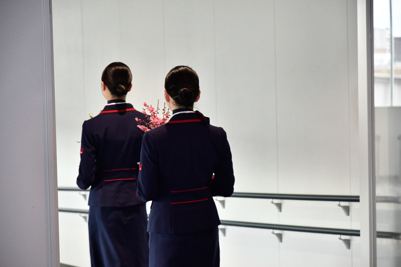 梅鉢はグランドスタッフが機内へ運び入れる