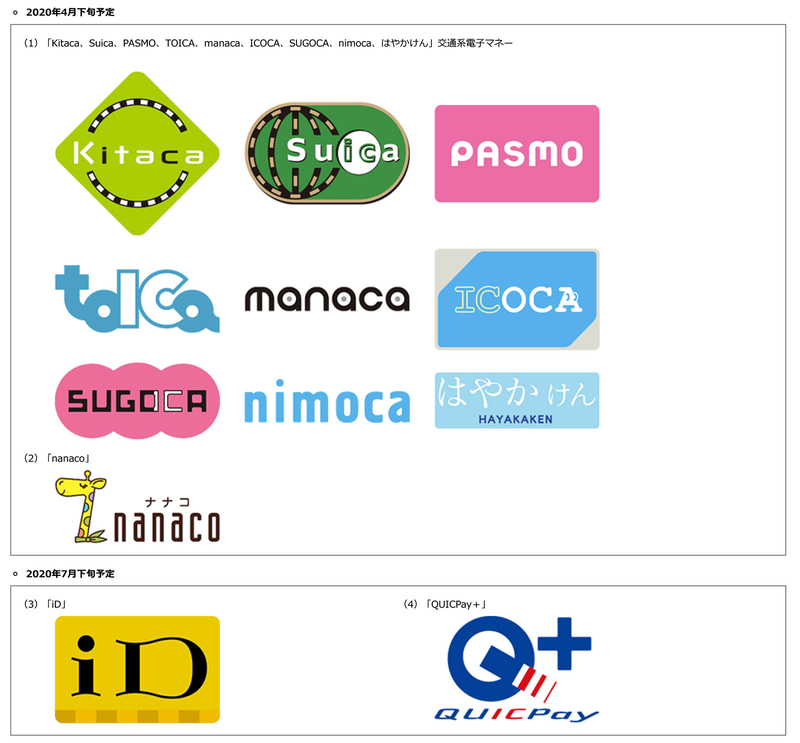 4月下旬、7月下旬に対応する電子マネーと導入時期