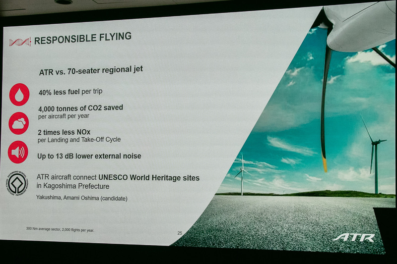 70席規模のリージョナルジェットと比較して40％省燃費などレスポンシブルだと紹介