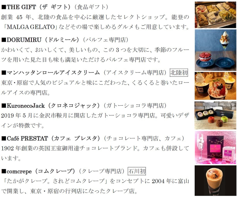 クロスゲート金沢 商業施設エリアに出店する34店舗