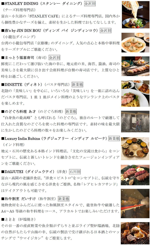 クロスゲート金沢 商業施設エリアに出店する34店舗