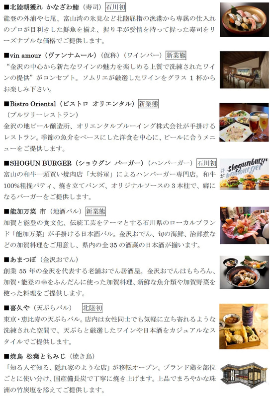 クロスゲート金沢 商業施設エリアに出店する34店舗