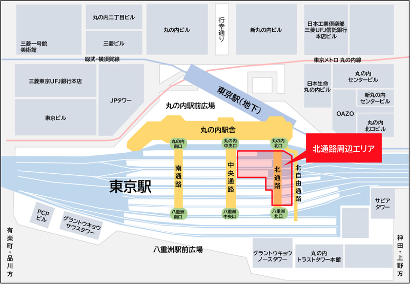 東京駅北通路周辺位置図