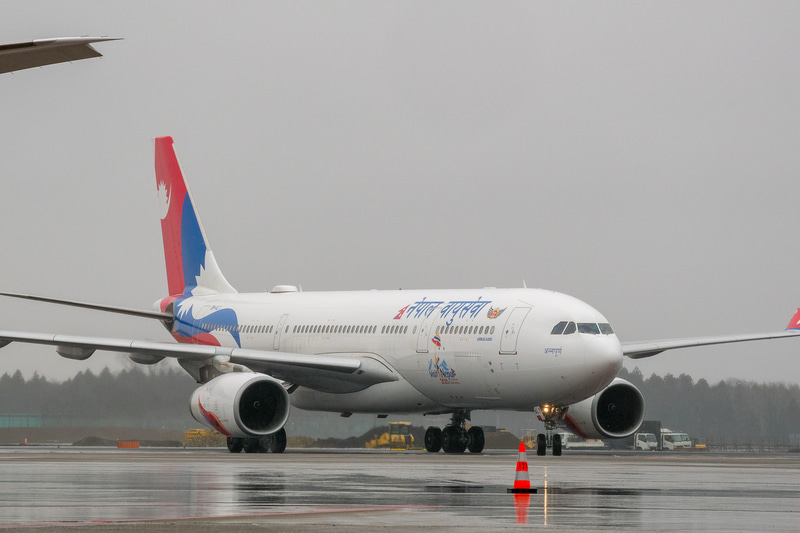 カトマンズ発のRA433便がほぼ定刻通りに到着