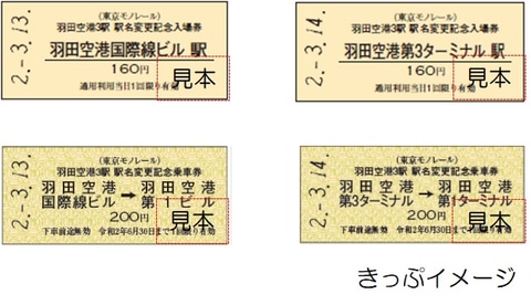 東京モノレール、「羽田空港3駅 駅名変更記念入場券＆乗車券セット
