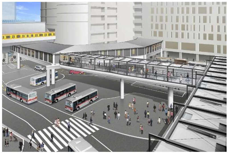 渋谷駅と渋谷マークシティを接続する「西口仮設通路」と、「渋谷フクラス接続デッキ」が7月中旬から供用を開始する