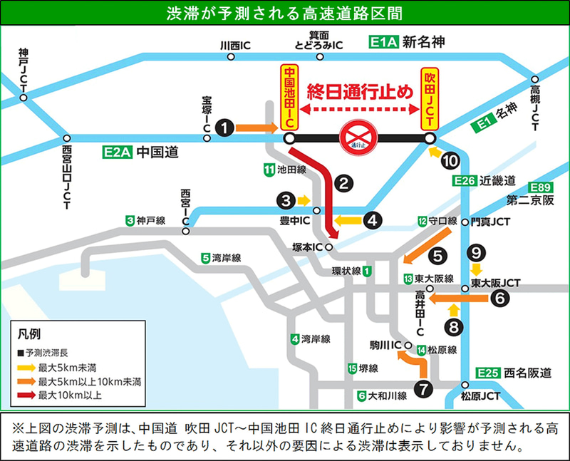渋滞が予測される区間