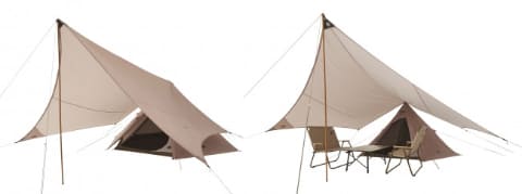 【美品】簡単設営 ロゴス Tradcanvas Tepee タープ 350-BJ ロゴス、簡単設営ティピーテントと大型タープがセットで4万5400円の