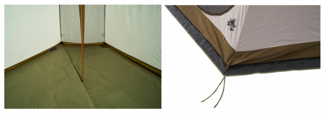 LOGOSのティピーに対応した、地面からの冷気や湿気を遮断するインナーマットと、フロアシートの汚れや摩擦を軽減するグランドシートの2点セット