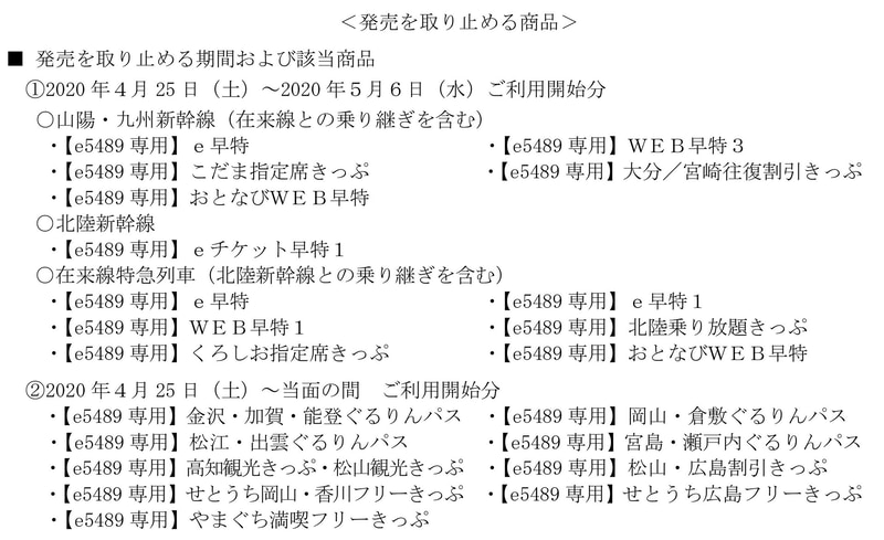 販売を取りやめる商品