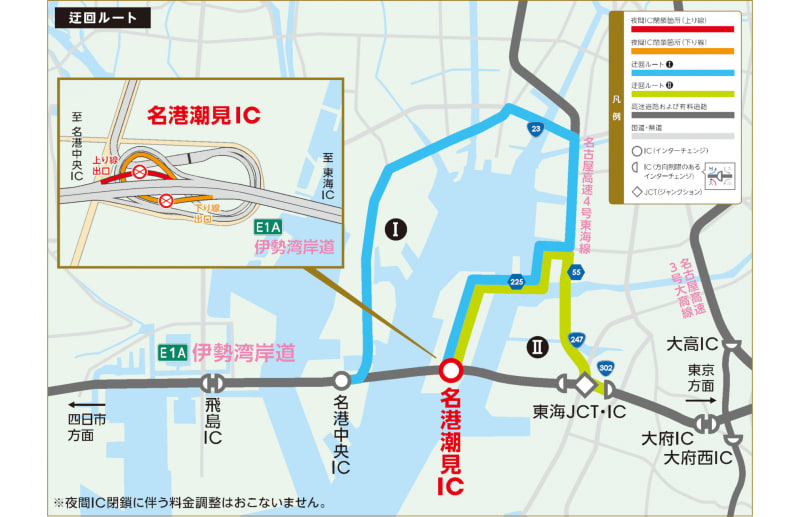 名港潮見ICの位置と迂回路