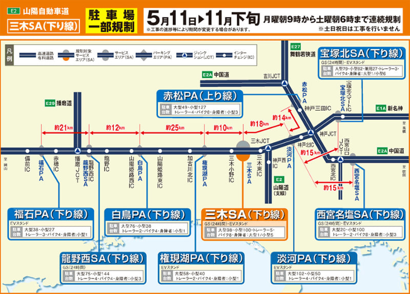 SA駐車場一部規制時の休憩施設の利用について