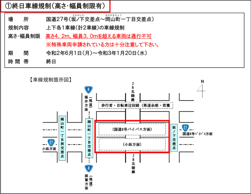 高さ・幅員制限を伴う終日車線規制の詳細