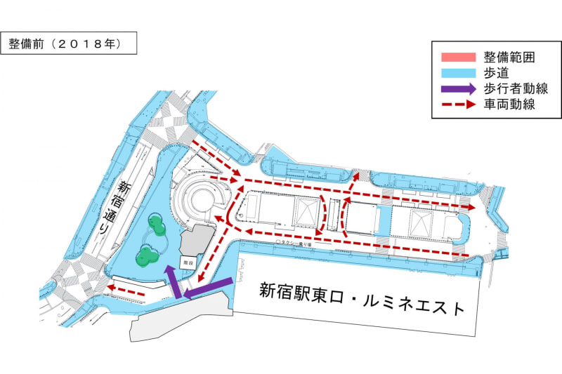 東口駅前広場（整備前、2018年）