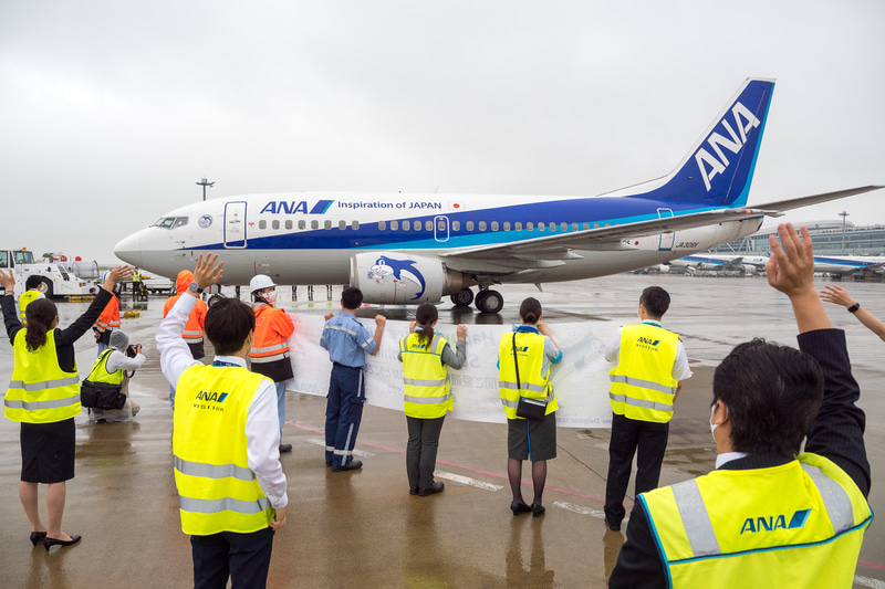 ANAグループのボーイング 737-500型機「スーパードルフィン」が全機退役。ラストフライトは羽田空港で盛大に出迎えられた