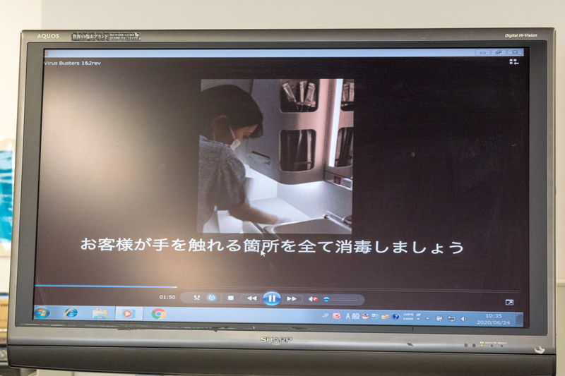佐藤氏が動画を制作。安心なオフィスを整えていることを楽しく伝えるとともに、機内でのコロナ対策についても説明している