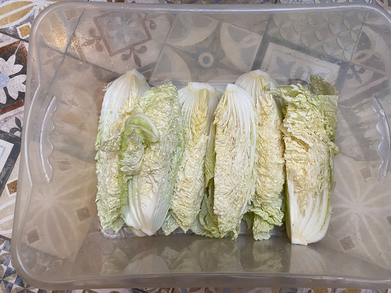 まずは白菜を塩漬けにします