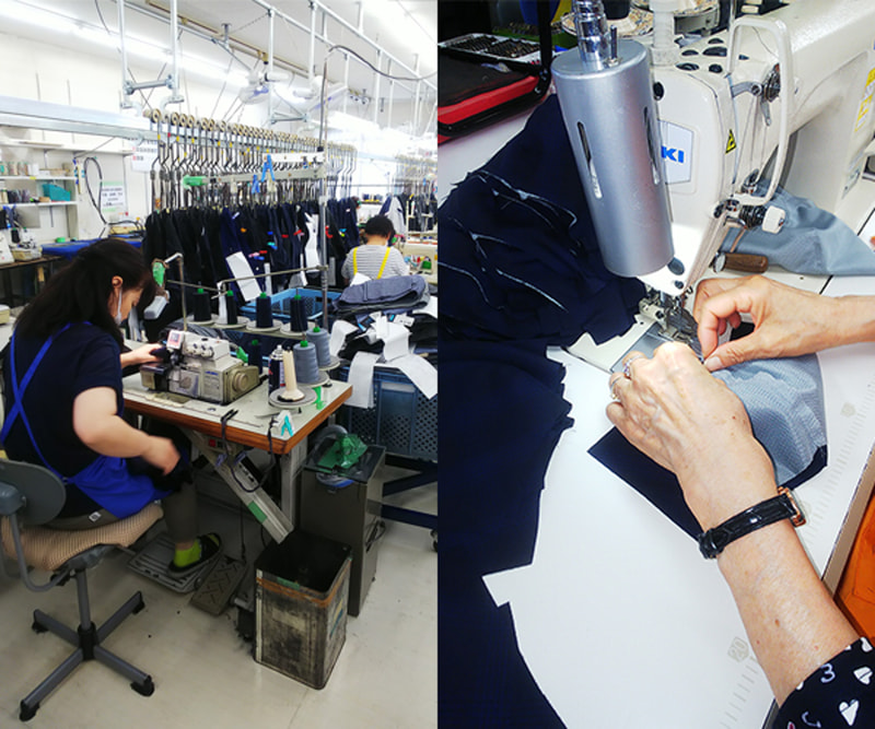 COOL MASKシリーズは、オーダースーツの残反（スーツへの使用には満たない破棄処分の生地）を有効活用し、サイズ直し依頼が減少した縫製工場で生産している