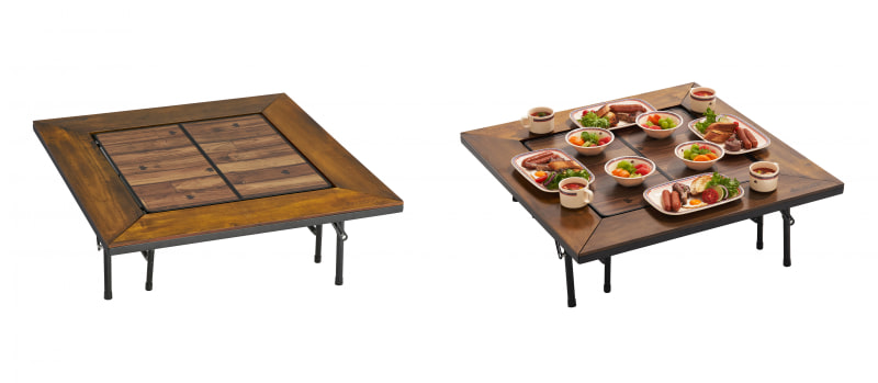 「アイアンウッド囲炉裏テーブル」(別売)と組み合せれば、幅93cmの大型テーブルになる