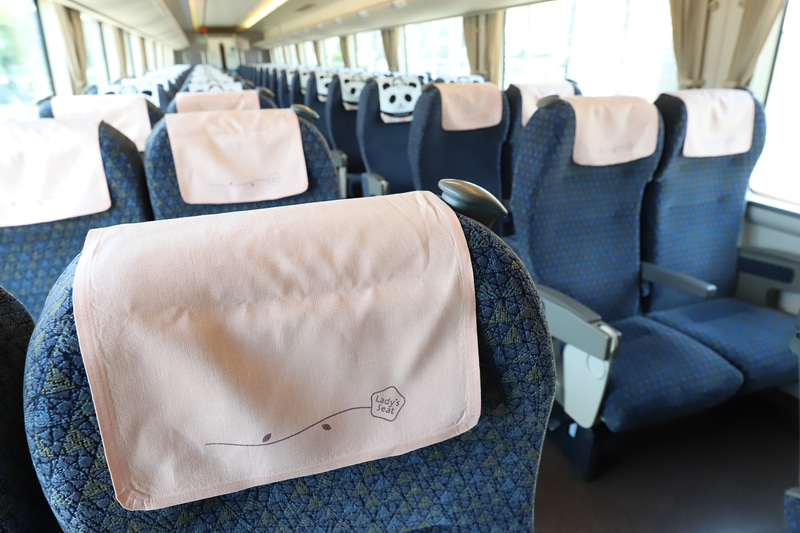 一部の座席はレディースシートになっており、ここのみ座席ヘッドカバーが異なる
