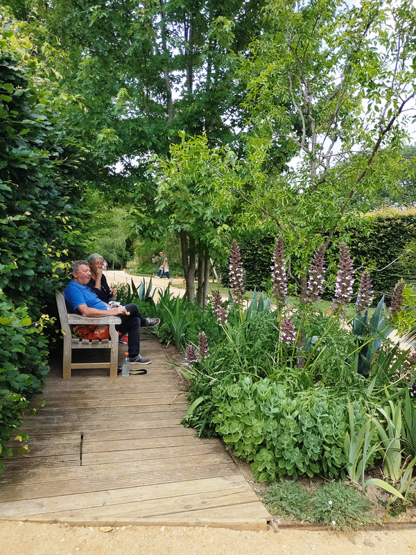 フェスティバル会場。ベンチに座って持参したお昼を食べる人も