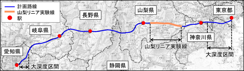 品川駅側、名古屋駅側それぞれの市街地では、地下40mよりも深い「大深度地下」をシールドマシンを使って掘削し、トンネルを施工していく