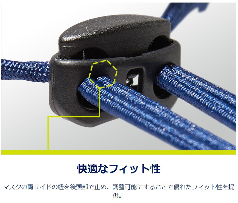 両サイドのゴムひもは長さを調整可能
