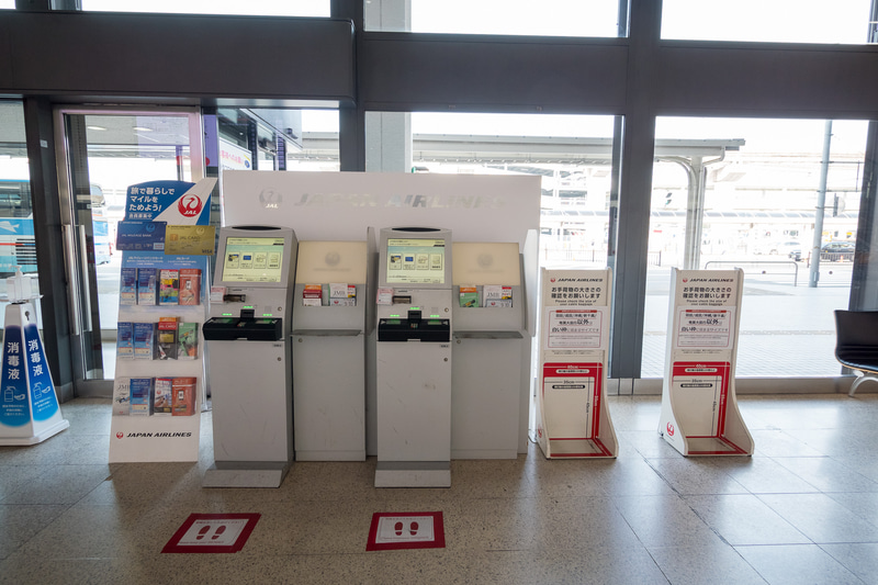 モノレール駅からアクセスしてすぐの所に自動チェックイン機が並んでいるほか、中央寄り、北寄りにもそれぞれチェックイン機を用意