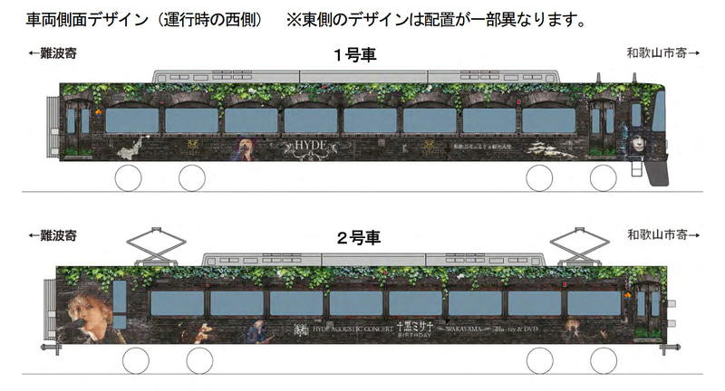 HYDEサザンの車両側面デザイン（1～2号車、運行時の西側）