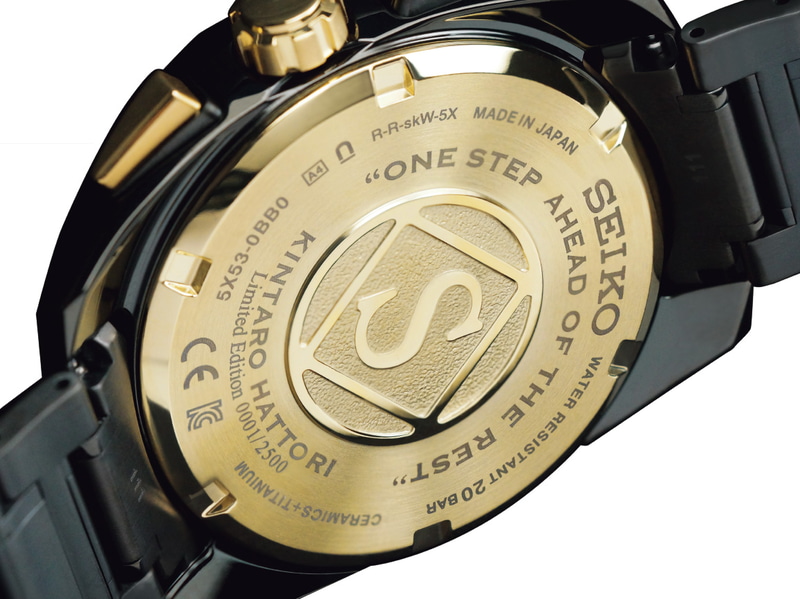 裏蓋の中央部には服部金太郎が登録した商標「丸角Sマーク」が