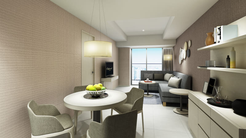 1ベッドルームのリビングルーム