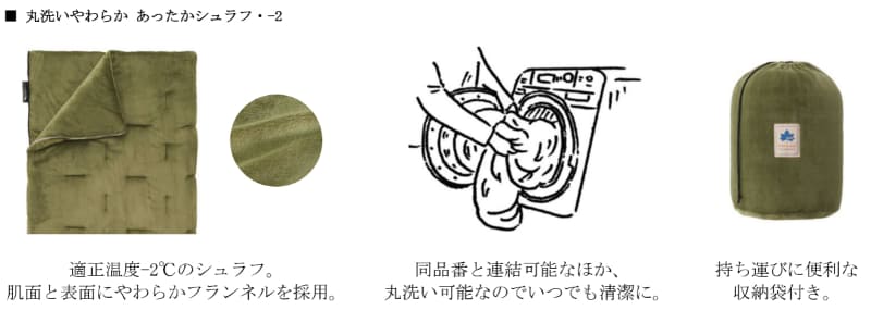 「丸洗いやわらか あったかシュラフ・－2」（8800円）