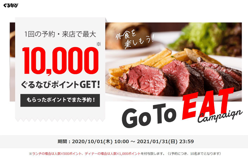 ぐるなび独自の取り組みとして「楽天ポイント最大1万2000ポイントプレゼントキャンペーン」を10月19日から開始する