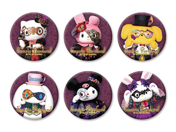 ハロウィンコスチュームを着たキャラクターが描かれた缶バッジ