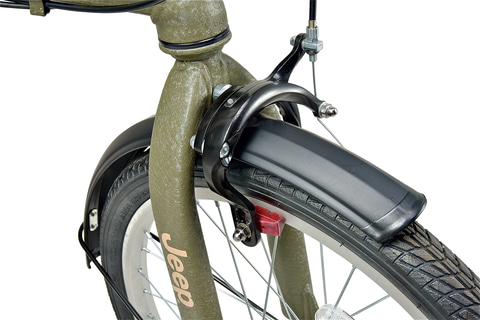 Jeepブランドの折りたたみ自転車「JE-206G」。オリーブ、グレー