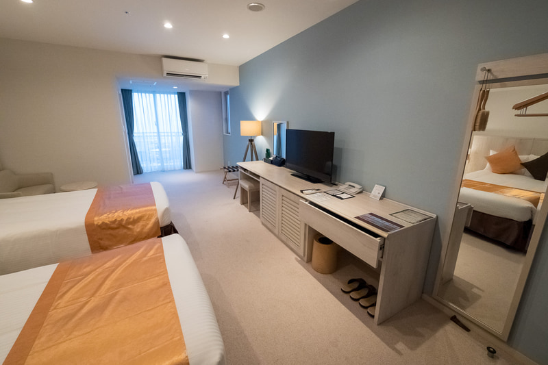 テレビ台などを兼ねたカウンター。化粧台部分でノートPCを広げての作業も可能