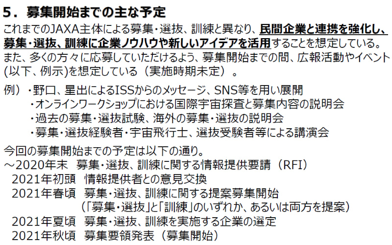 募集開始までの予定