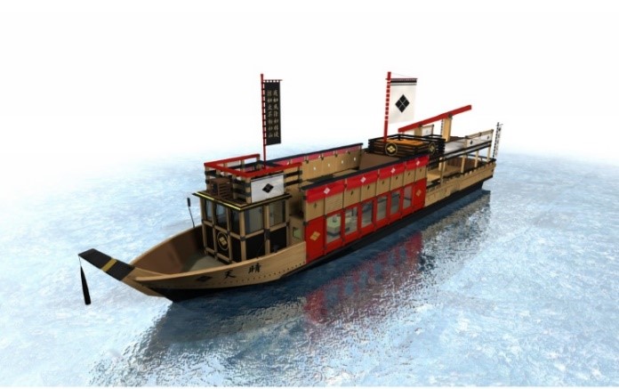 甲斐武田軍に属していた「水軍」の安宅船をモチーフにした純和風の遊覧船