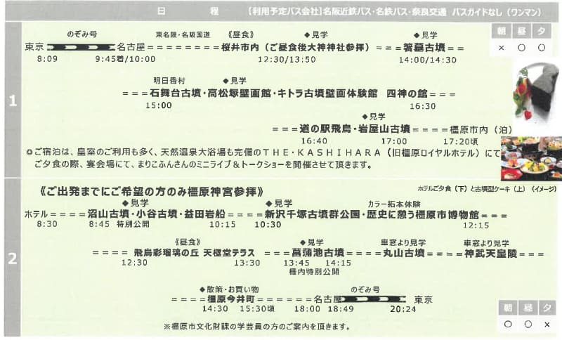 日程表（東京発）