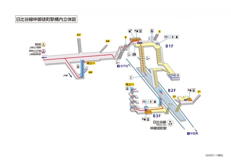 仲御徒町駅構内図