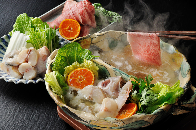 界 長門「ふぐと牛の源平鍋」