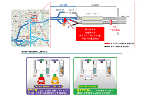 第二京阪 鴨川東ic 鴨川西icの通行止めを2月26日6時解除 鴨川西本線料金所の運用開始 トラベル Watch