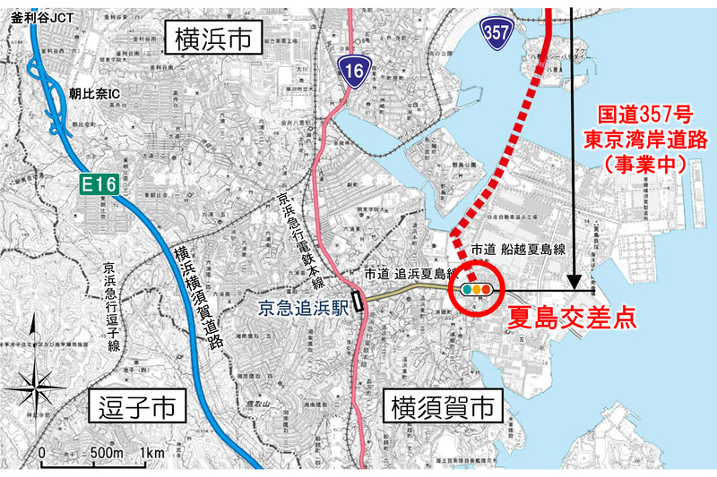 京急追浜駅近くの夏島交差点に左折レーンを設置。3月完成予定