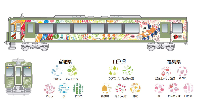 JR東日本は、4月からの東北デスティネーションキャンペーンに合わせて「東北のまつり」をラッピングした車両を運行する