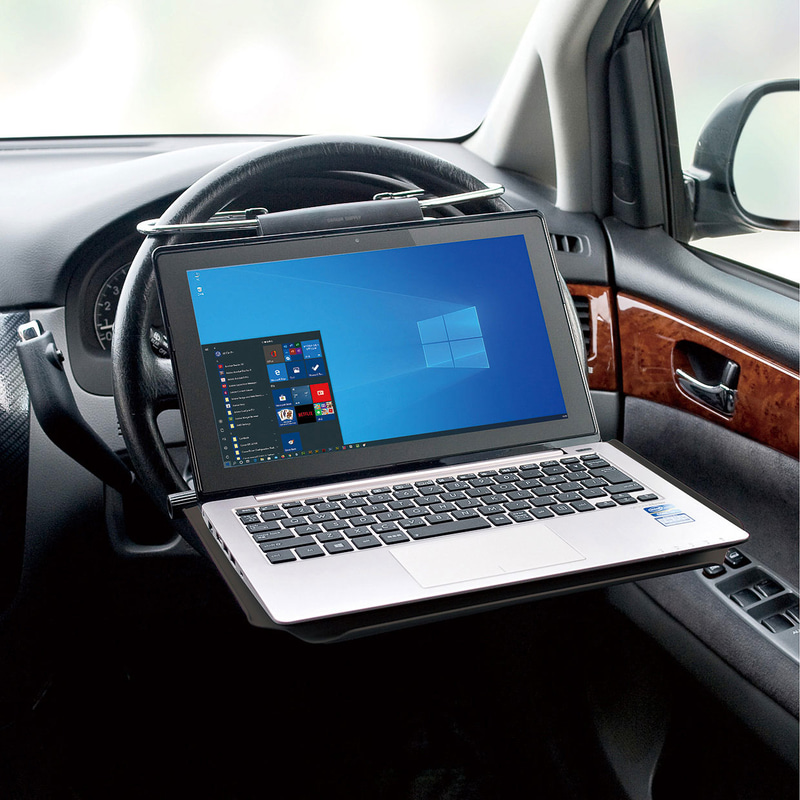 クルマのハンドルに取り付けできるノートPCテーブル