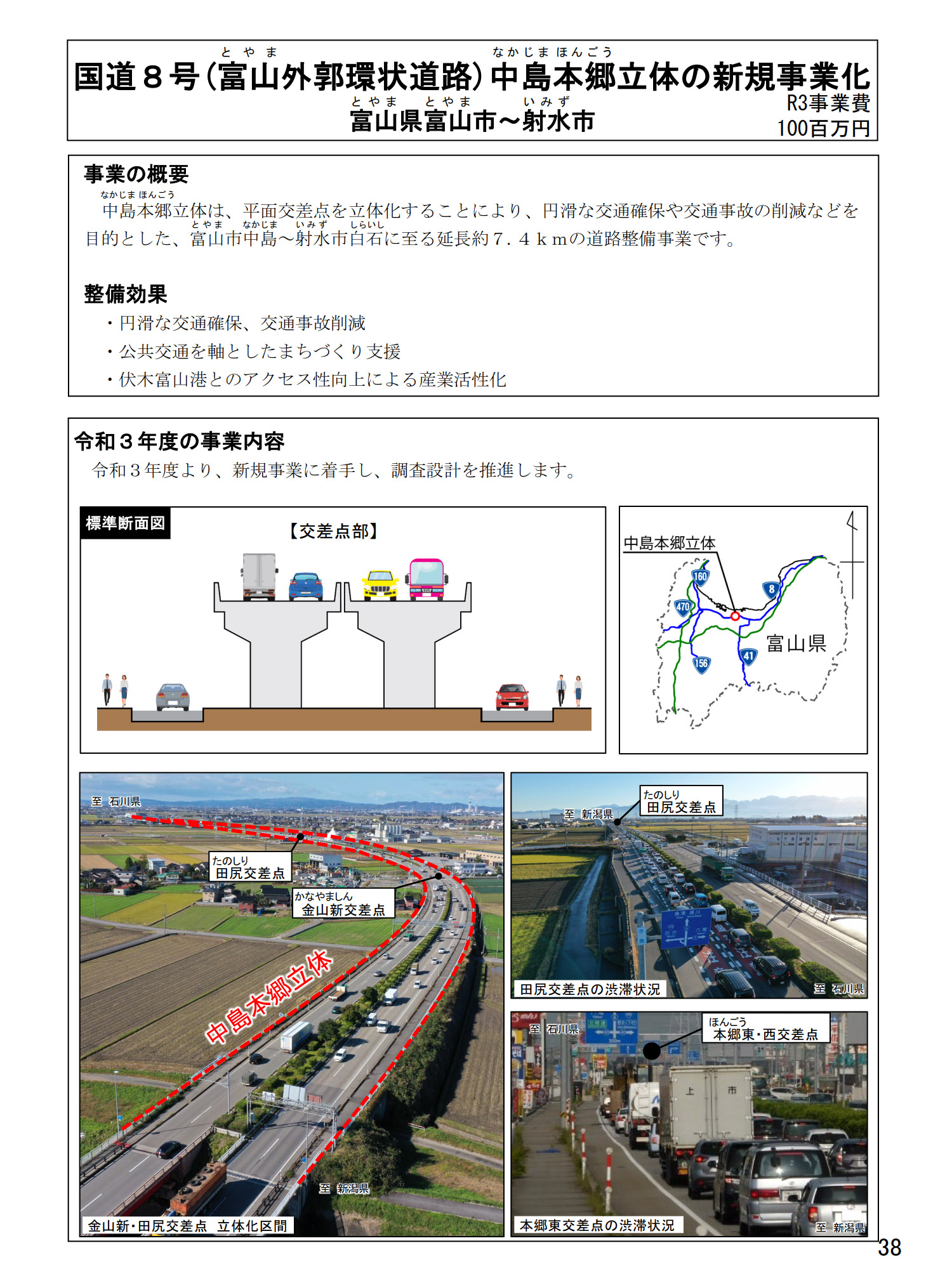 新規事業化される国道8号（富山外郭環状道路）中島本郷立体（富山市～射水市）