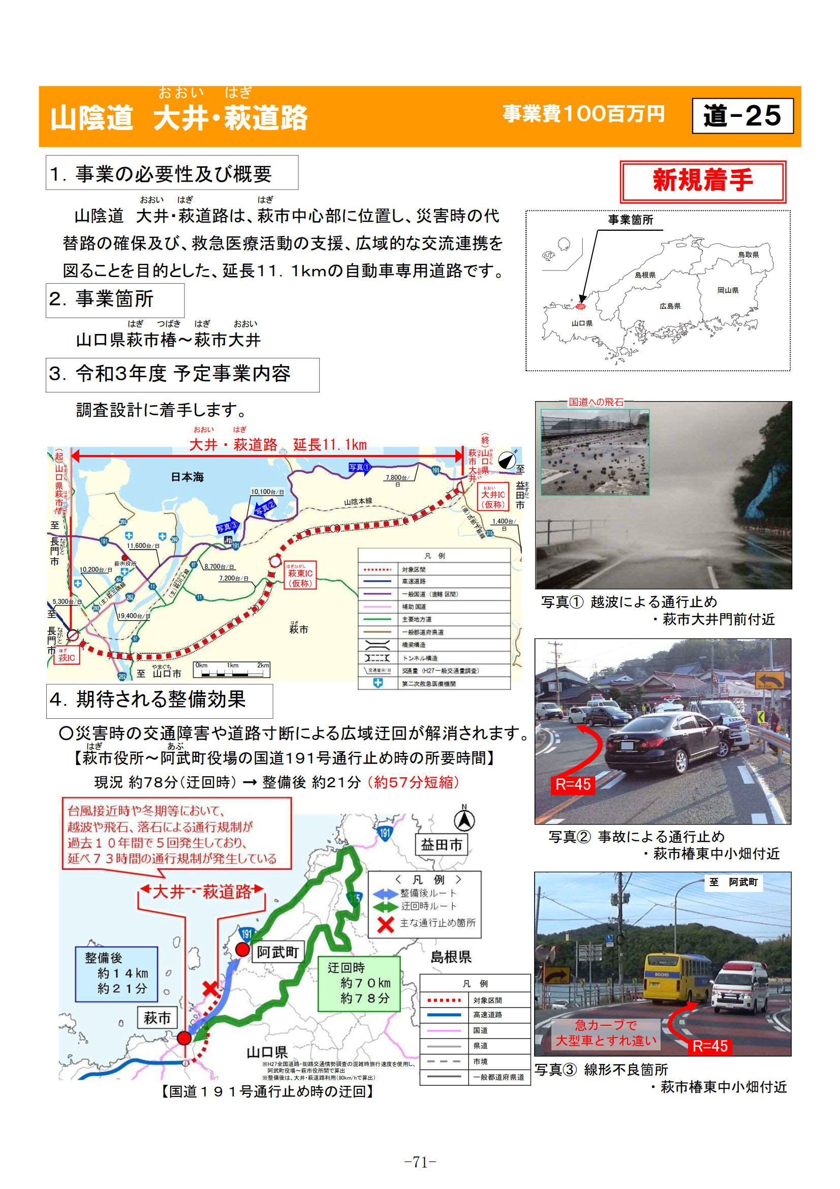 新規事業化される山陰道 大井・萩道路（山口県）