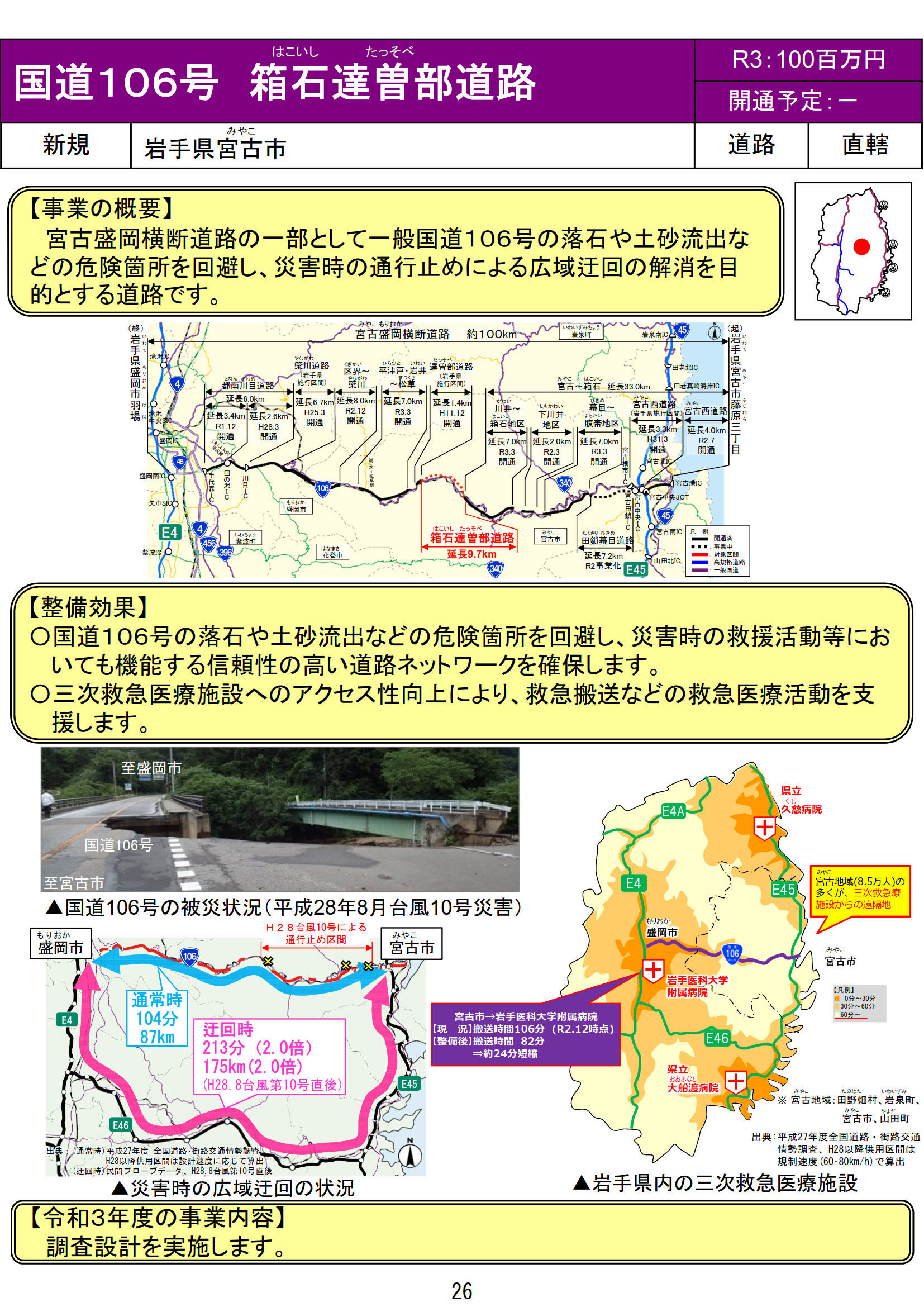 新規事業化される国道106号 宮古盛岡横断道路 箱石達曽部道路（岩手県）