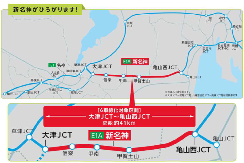 新名神 6車線化工事の工事施工箇所
